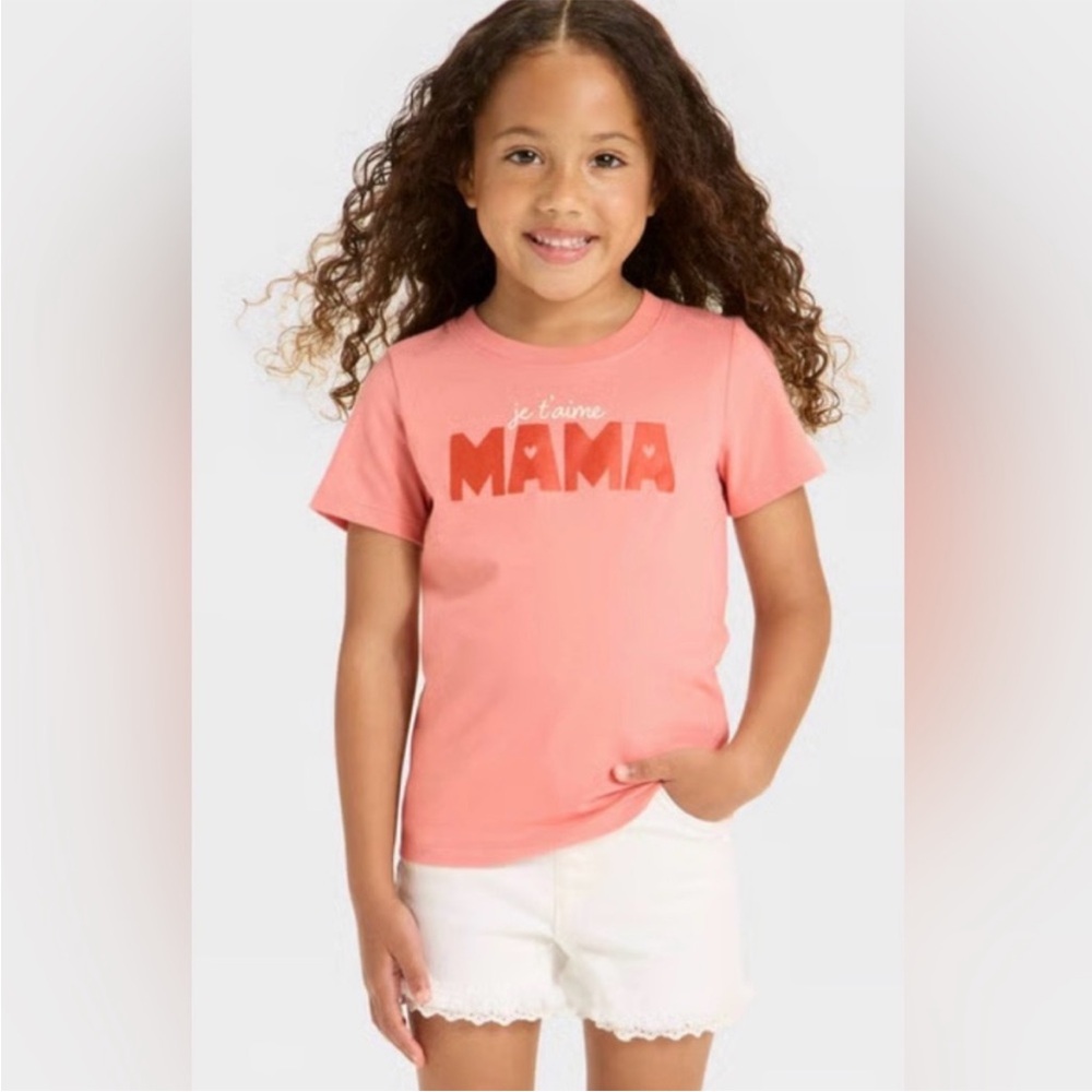 Cat & Jack Coral Je T'aime Mama Short Sleeve Tee 3T Valentines Day Sweet